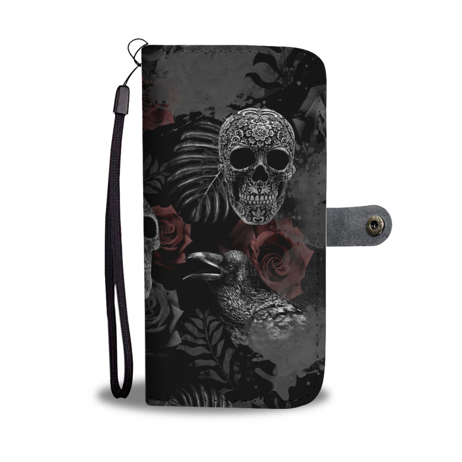 Skulls and Roses Phone Wallet Case - 70+ Phone Models Supported